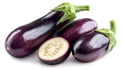 Eggplant isolated on white background full depth