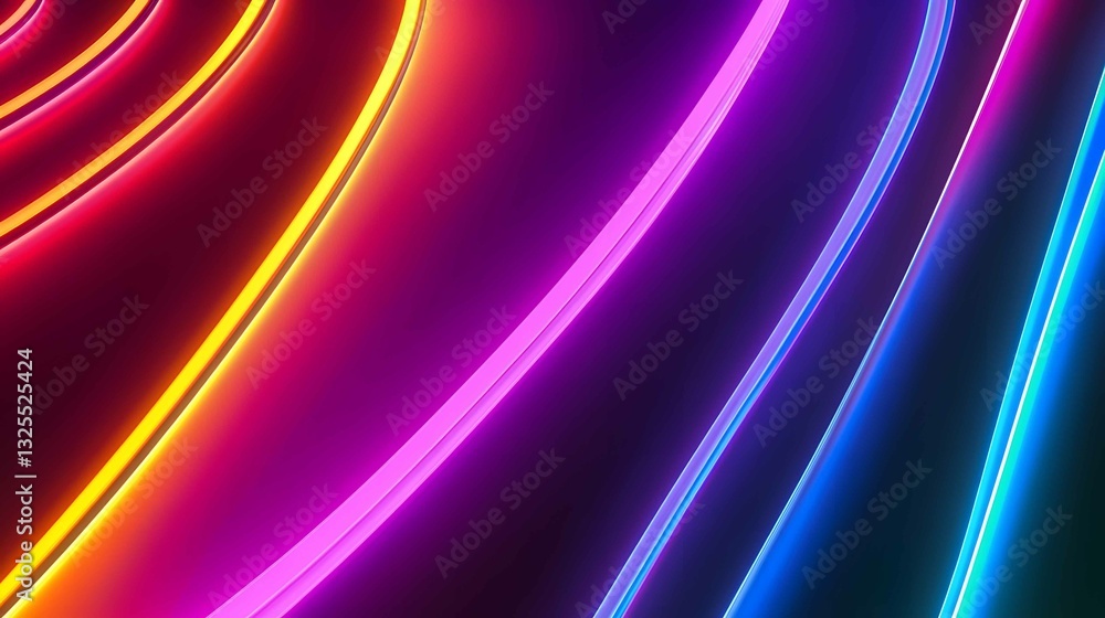 Poster colorful neon waves create a mesmerizing light display in an abstract digital landscape during a vib