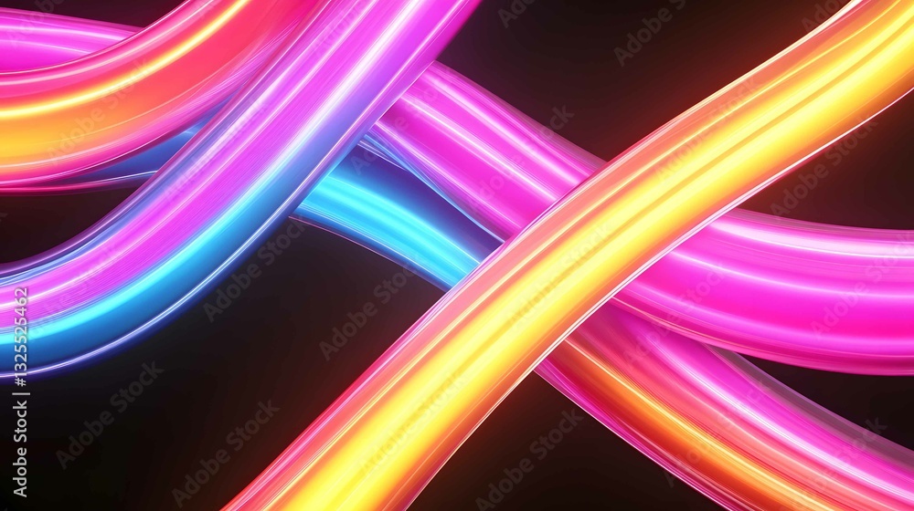 Poster colorful neon lights intertwining in vibrant patterns, creating a dynamic and energetic visual exper