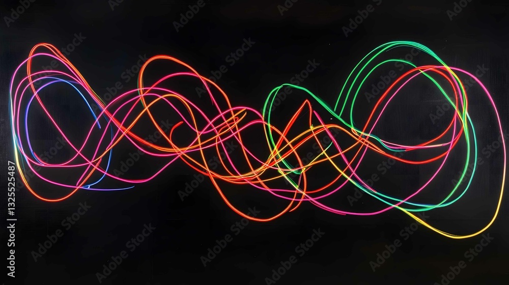 Poster colorful abstract lines create an intricate design against a dark background, showcasing creativity 