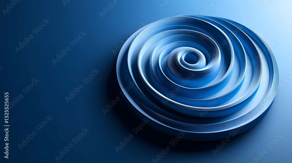 Poster modern abstract design depicting a spiral pattern in various shades of blue on a smooth background
