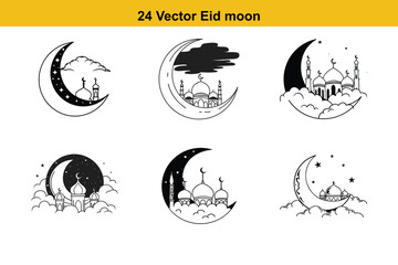 Ramadan & Eid Mubarak vector illustration,Crescent moon and star silhouette vector illustration islamic art graphic