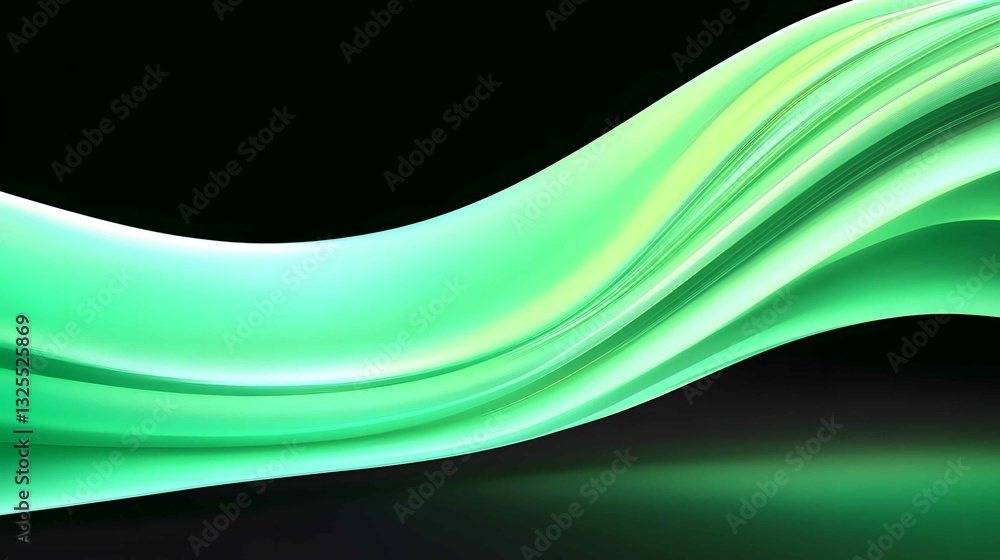 Poster flowing green light creates mesmerizing waves on a dark background in a digital art display