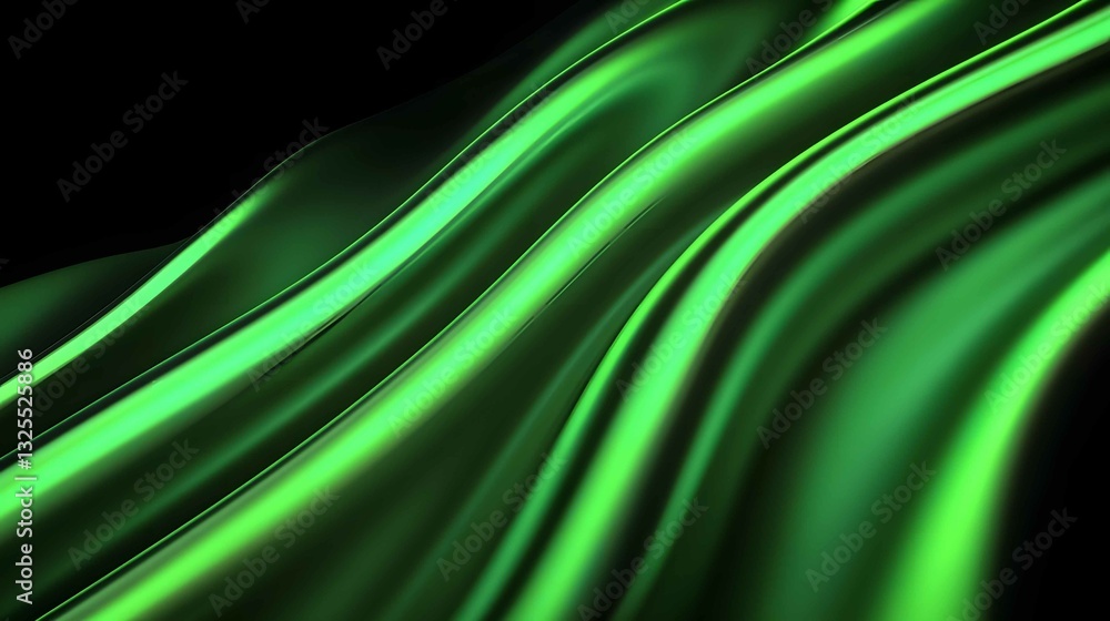 Poster fluid green waves flow gracefully against a dark background creating an elegant and dynamic visual e
