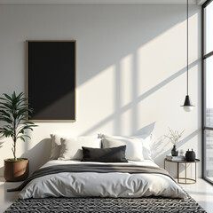 modern bedroom interior with white bed