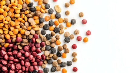 Pile dry dog food isolated on white background