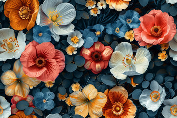 Vibrant floral arrangement with various flowers and leaves showcasing natural beauty in an artistic display