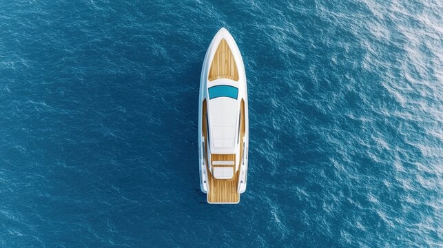 Luxury yacht on tranquil blue water.