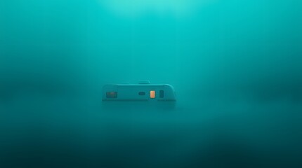 Fototapeta premium Vintage Caravan in Teal Mist with Glowing Window for Camping Adventure