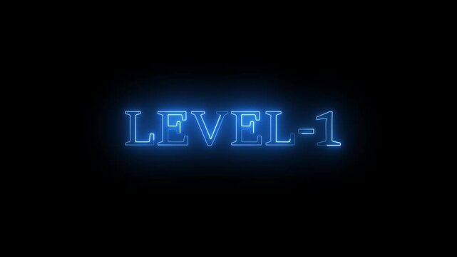 Glowing neon Level 1 text animation. level one font, level Up text animation.