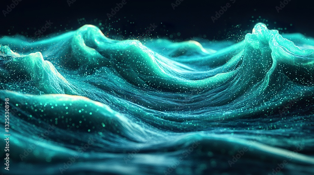 Poster artistic depiction of luminescent ocean waves in abstract view