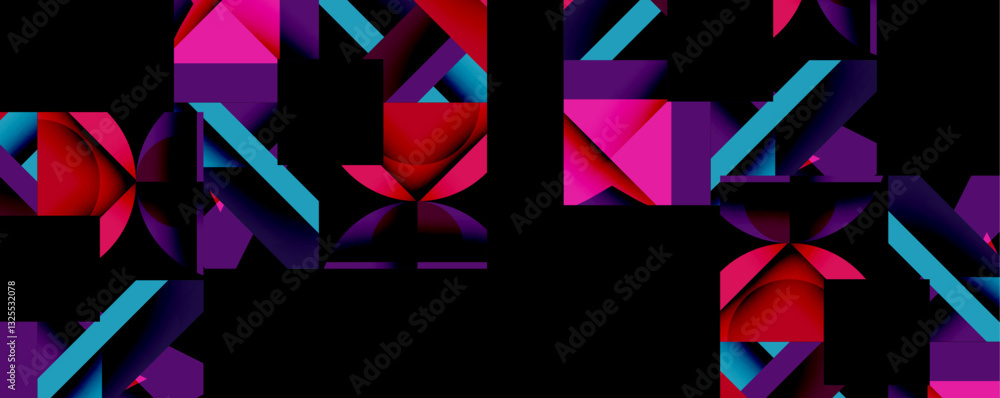 Poster Abstract geometric composition with interlocking circular and angular shapes, featuring smooth gradients and sharp contrasts on a white background