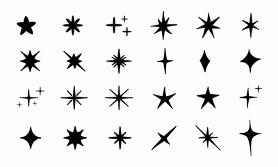 Sparkling star icons. Black and white Vector Illustration