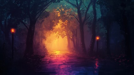 Mystical Forest Path at Dusk