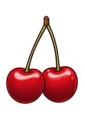 Two Red Cherries Illustration on White Background for Healthy Food