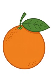 Orange Fruit Illustration with Green Leaf Isolated on White Background