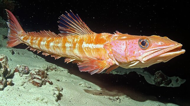 Alluring Orange Lizardfish Resting on Ocean Floor Sandy Habitat Wildlife and Marine Animal