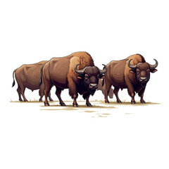 A vector of a herd of buffalo grazing 