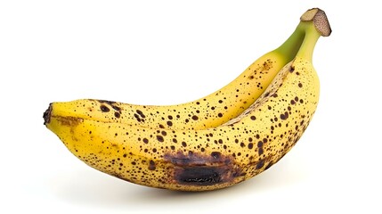 Overripe banana with dark spots isolated