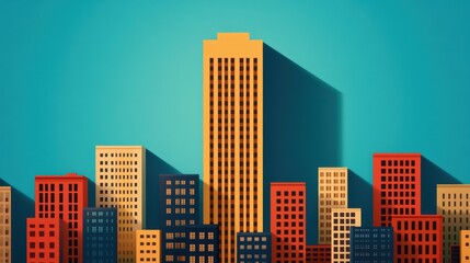 Fototapeta premium A large building surrounded by smaller buildings, symbolizing the strength and advantage of big businesses. Cost advantages and economies of scale.