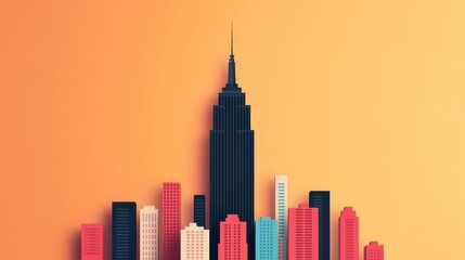 A large building surrounded by smaller buildings, symbolizing the strength and advantage of big businesses. Cost advantages and economies of scale.