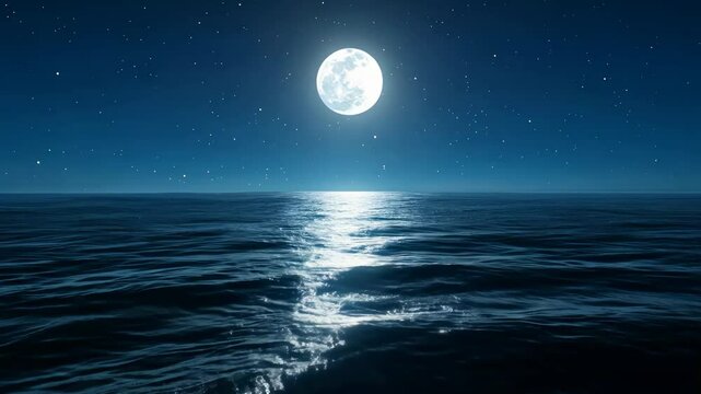 巨大な満月が照らす夜の海の風景4