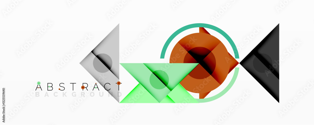 Poster Abstract geometric composition with intersecting triangles, circles, and gradients, creating a dynamic layered pattern with depth and contrast