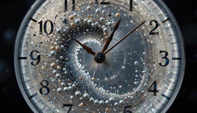 Quantum clock interaction abstract space visual art dynamic environment time and quantum mechanics concept