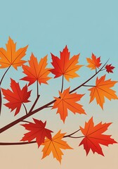 Obraz premium Colorful Autumn Maple Leaves on Branch Illustration Against a Sky Background