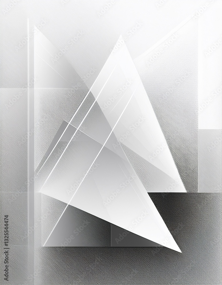 Poster abstract white background with texture pattern, layered geometric triangle shapes, white and grey gl