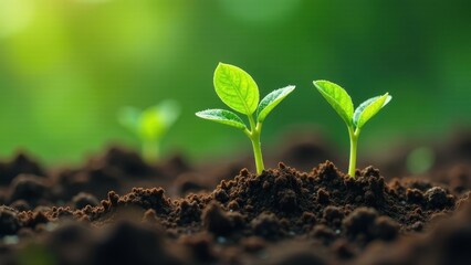 New growth, sprouting seedlings in fertile earth, bathed in sunlight, representing new beginnings and the cycle of life.