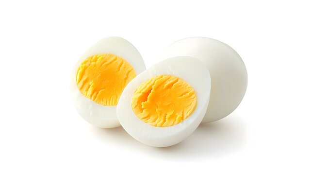 Single whole boiled egg with halved egg isolated