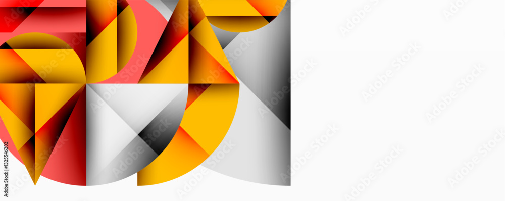 Poster Modern abstract composition with layered circles and angular segments featuring gradients, transparency effects, and a structured geometric layout