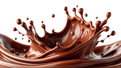 Dark chocolate liquid splash isolated on transparent white background, clipping path