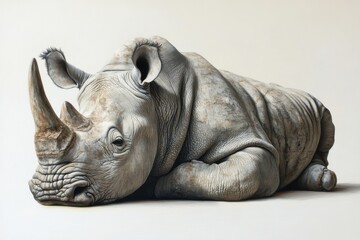 Obraz premium Majestic White Rhino Resting: A Hyperrealistic Portrait