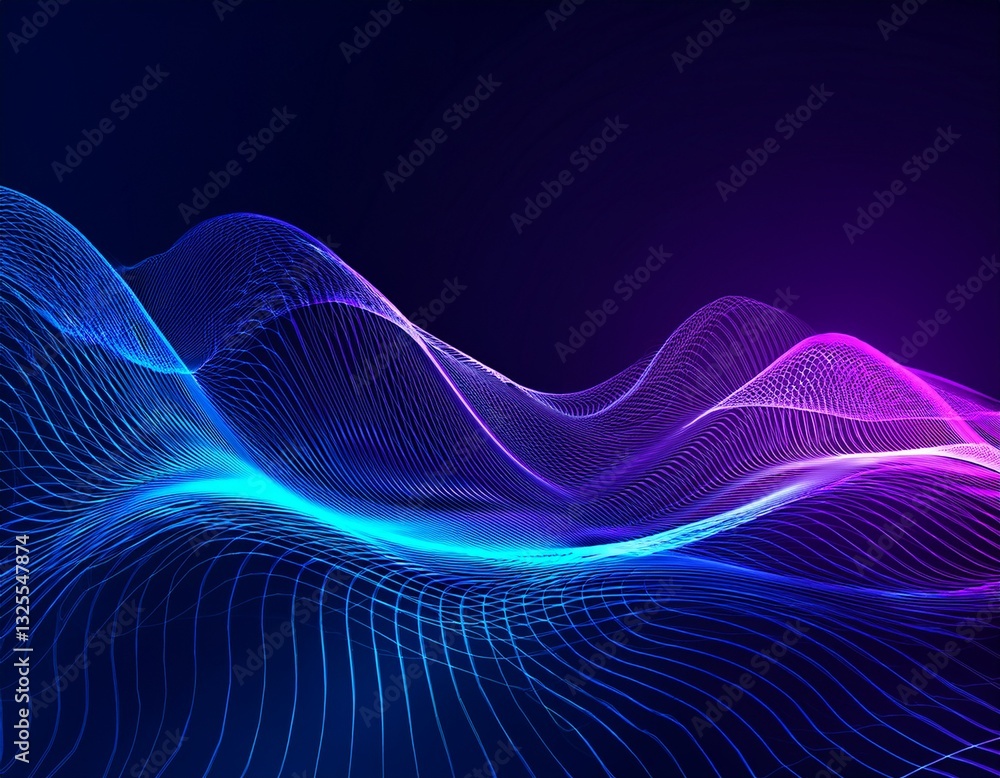 Aufkleber blue purple wave line light gradient dark background. abstract technology big data digital backgroun
