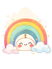 Whimsical and festive cake and sweets candy birthday-themed illustrations and celebratory elements in a playful doodle style.