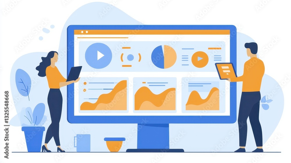 Poster eye-level tech insights data analysis & visualization in modern offices
