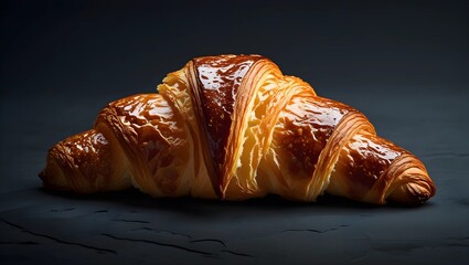 Golden Croissant on a Dark Matte Surface