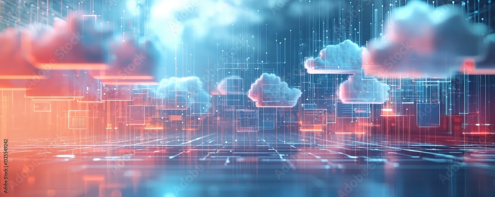 Poster cloud computing innovation virtual environment digital art futuristic setting abstract concept