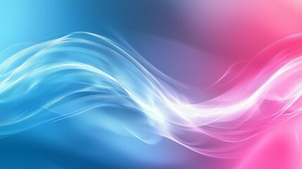 Abstract flowing waves of blue and pink light.