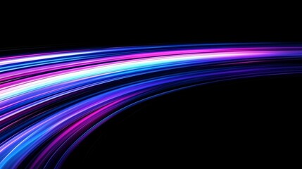 Abstract glowing light streaks curve on black background.