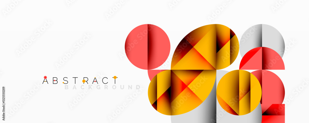 Poster Modern abstract composition with layered circles and angular segments featuring gradients, transparency effects, and a structured geometric layout
