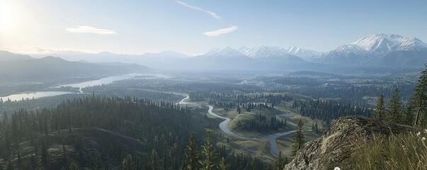 Panoramic mountain valley vista