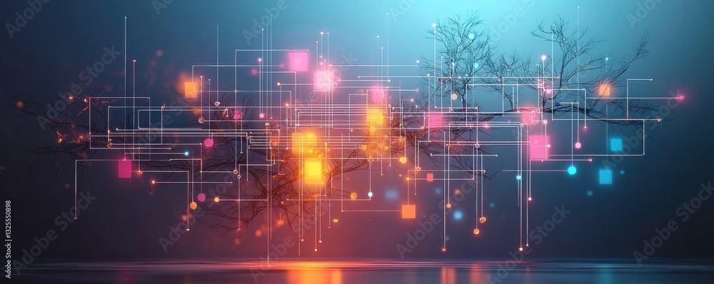 Poster visualizing digital connections abstract technology art in a futuristic environment