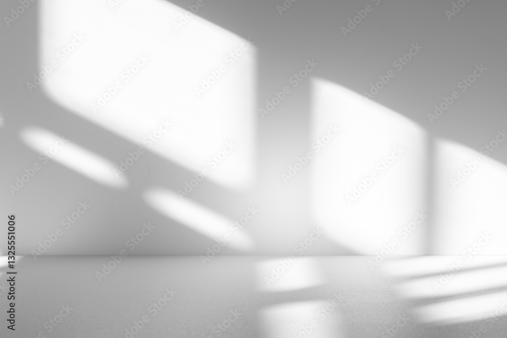 Aufkleber Wall interior background, studio and backdrops show products.with shadow from window color white and grey. background for text insertion and presentation product	
