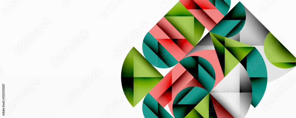 Aufkleber Abstract geometric design with intersecting circles, triangles, squares and sharp angles creating a layered composition with gradients, depth, and contrast