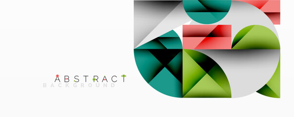 Fototapeta premium Abstract geometric design with intersecting circles, triangles, squares and sharp angles creating a layered composition with gradients, depth, and contrast