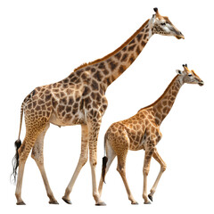 Giraffes in Various Poses Isolated on White Background 