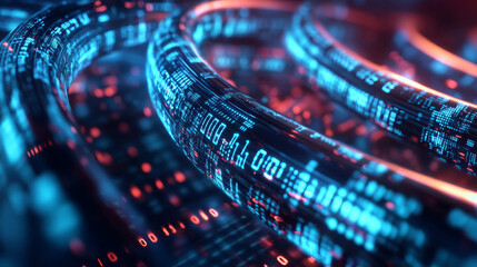 Futuristic Digital Data Streams in Transparent Cables